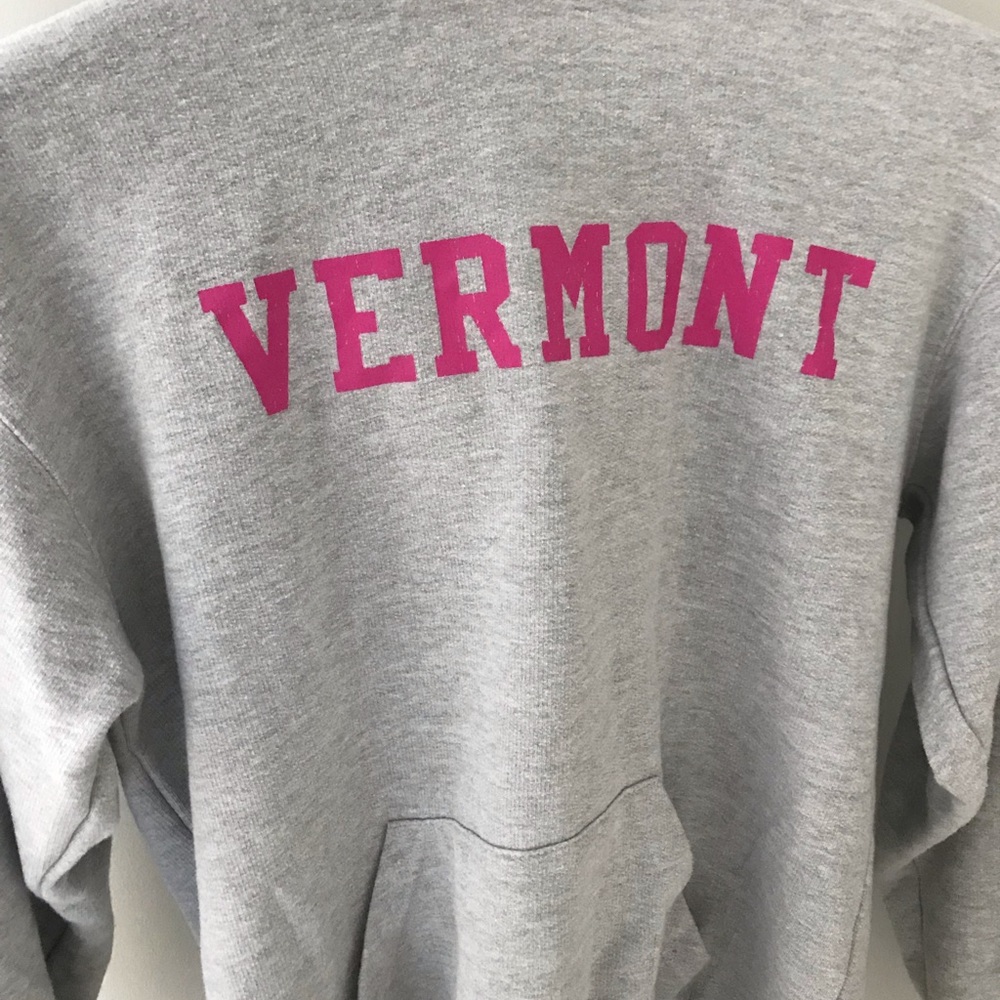 This gray hoodie has “VERMONT” written on it.